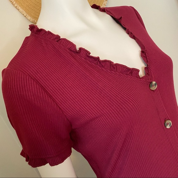 Society & Stitch Red Button Down Ribbed Knit Dress - Picture 3 of 13